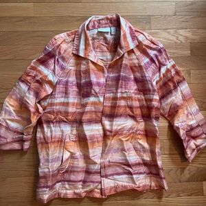 Chicos orange and pink Water Color Linen Blend Jacket 2 (Chicos size 2, large)